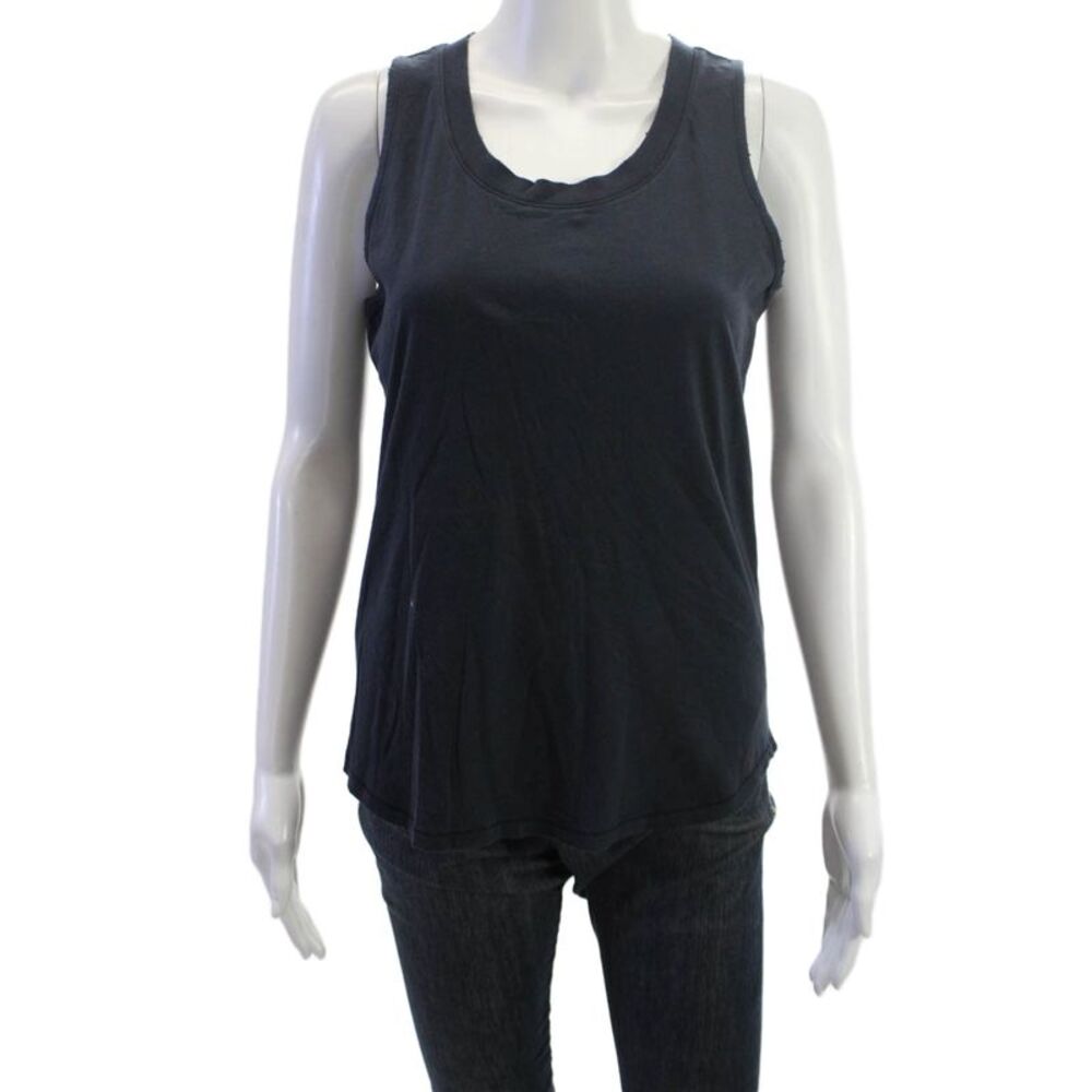 Leallo Women Black Basic Tank Sleeveless 100% Cotton Round Neck Size M